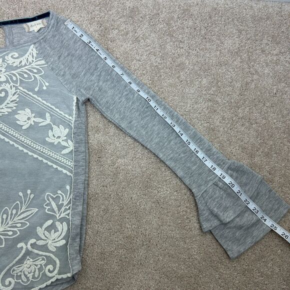 Altar'd State Top Womens Small Gray Ivory Mesh Embroidery Ruffle Boho Ladies - Picture 9 of 12